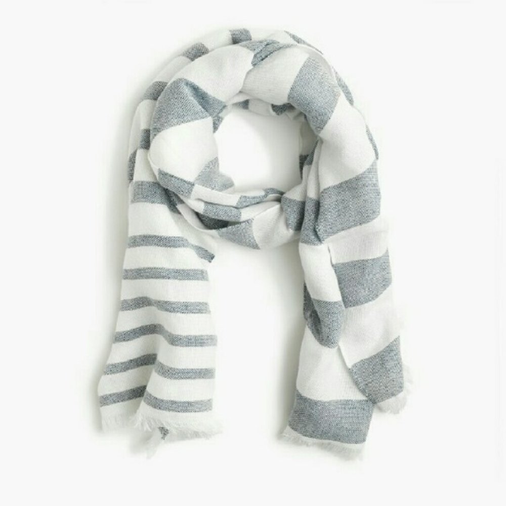 New J. Crew linen cotton stripe coastal beachy nautical wrap scarf shawl